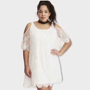 Torrid Mini Lace Cold Shoulder Trapeze Dress, Size 1X Ivory